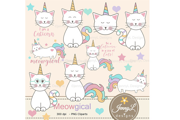 Caticorn Cat Digital Paper & Clipart in Patterns - product preview 1