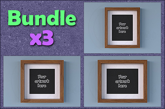Mockup wood picture frame BUNDLEx3 in Print Mockups - product preview 3