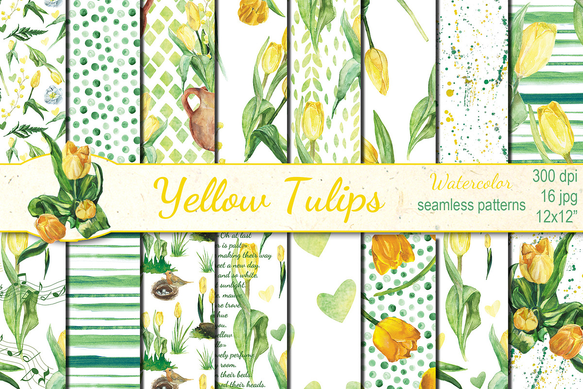 Watercolor Yellow tulips patterns in Patterns - product preview 8