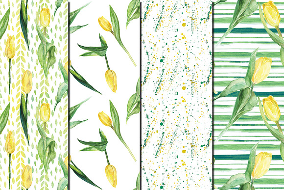 Watercolor Yellow tulips patterns in Patterns - product preview 1