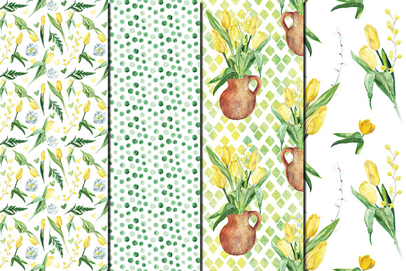 Watercolor Yellow tulips patterns in Patterns - product preview 2