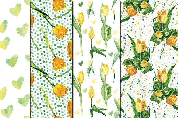 Watercolor Yellow tulips patterns in Patterns - product preview 3