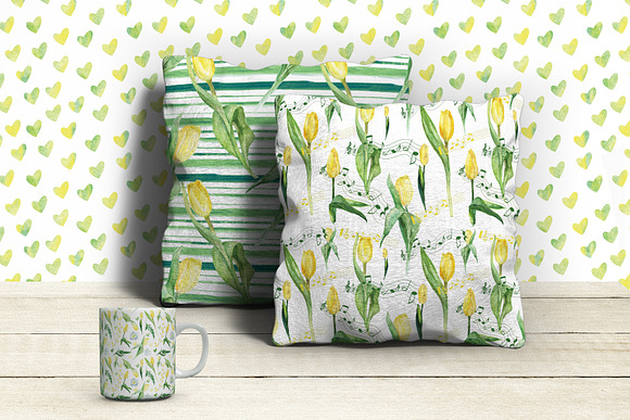 Watercolor Yellow tulips patterns in Patterns - product preview 5