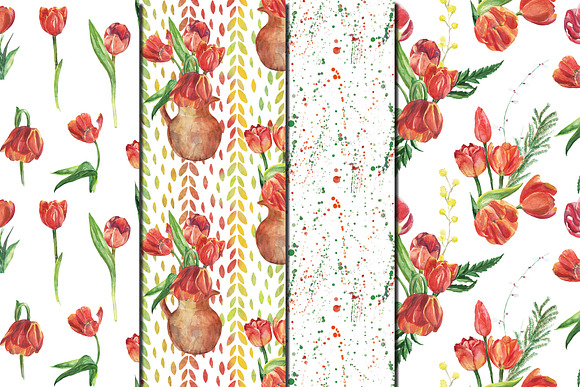 Watercolor Red tulips patterns in Patterns - product preview 1