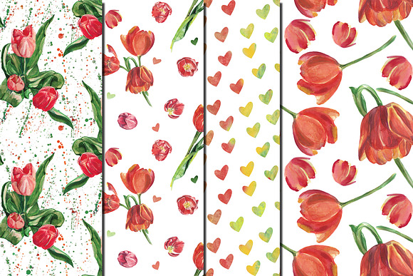 Watercolor Red tulips patterns in Patterns - product preview 2
