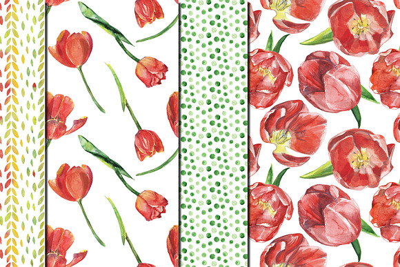 Watercolor Red tulips patterns in Patterns - product preview 3