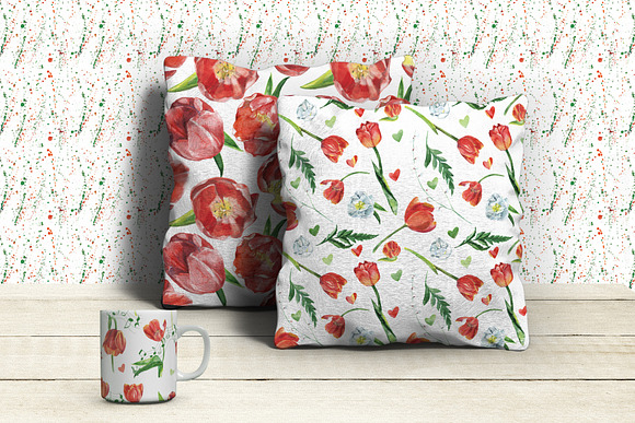 Watercolor Red tulips patterns in Patterns - product preview 5