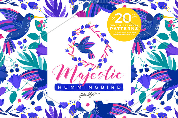 Majestic Hummingbird vector pattern