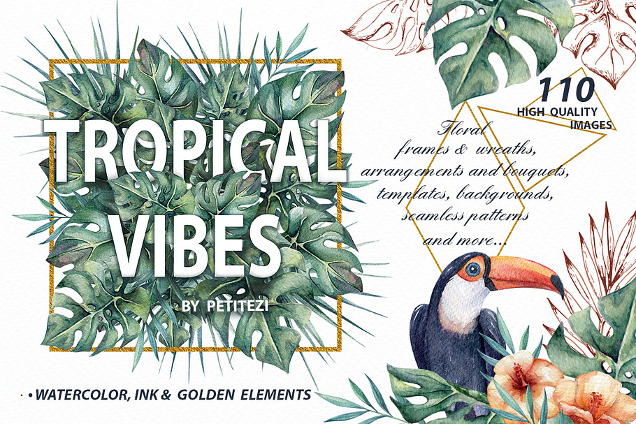Tropical vibes- watercolor set in Illustrations - product preview 8
