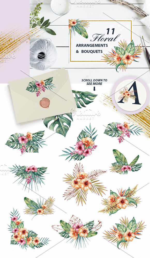Tropical vibes- watercolor set in Illustrations - product preview 3