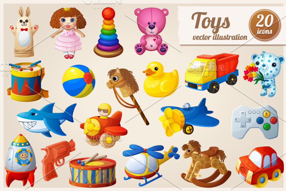 Set of 20 cartoon kid's toys in Objects - product preview 8