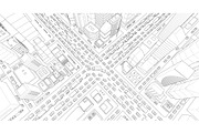City street Intersection traffic jams road 3d. Black lines outline contour style Very high detail projection view. A lot cars end buildings top view Vector illustration