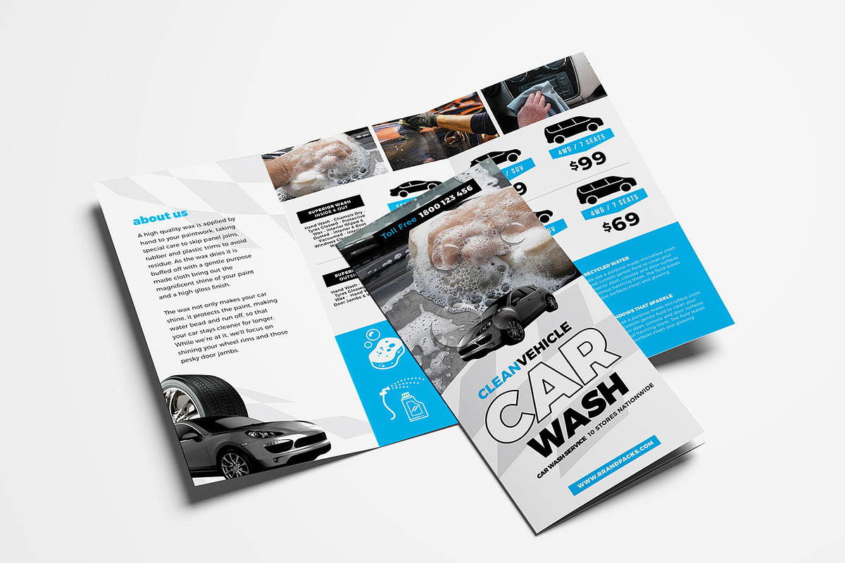 Car Wash Tri-Fold Brochure Template in Brochure Templates - product preview 8