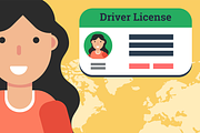 Woman with driver license and car