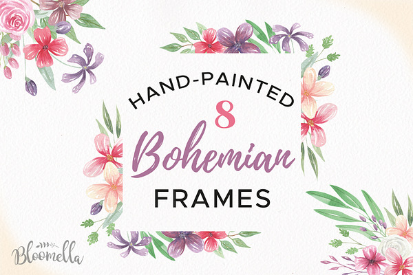 Bohemian Floral Frames Borders Set