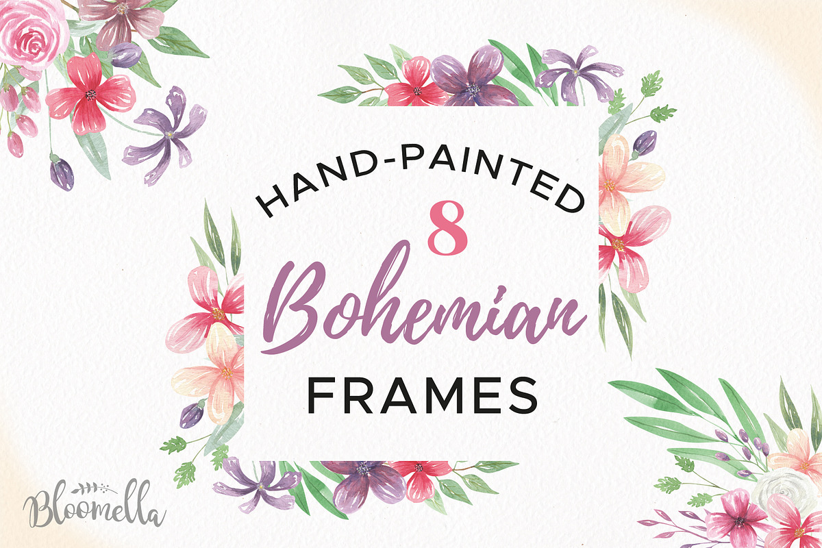 Bohemian Floral Frames Borders Set in Illustrations - product preview 8