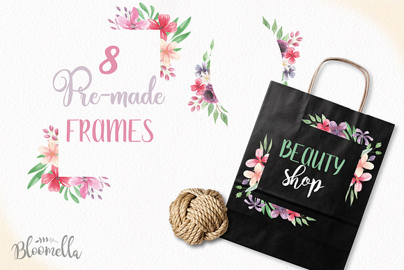 Bohemian Floral Frames Borders Set in Illustrations - product preview 4
