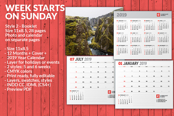 Wall Calendar 2019 (WC037-19) in Stationery Templates - product preview 4