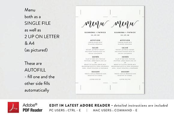 Editable PDF - Wedding Menu in Stationery Templates - product preview 2