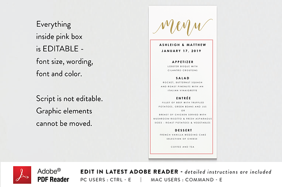 Wedding Menu - Editable PDF in Stationery Templates - product preview 2