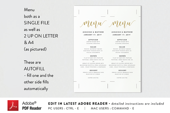 Wedding Menu - Editable PDF in Stationery Templates - product preview 3