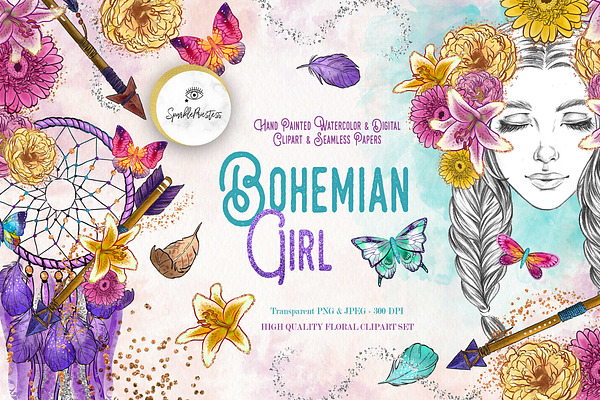 Bohemian Girl Digital Clipart Set
