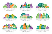 Green logo original design set, abstract organic design elements vector Illustrations