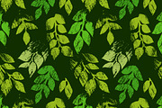 Green printed leaves pattern, vector