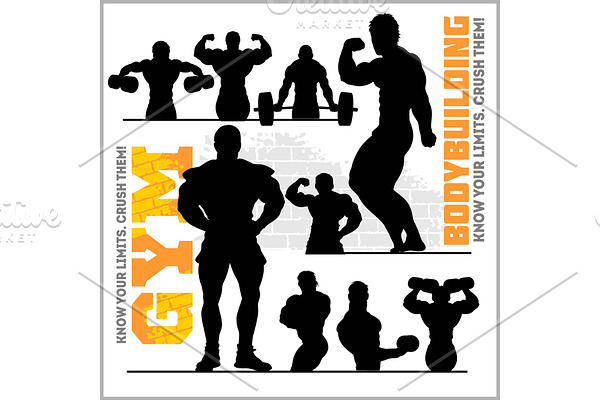 Silhouettes of Bodybuilders - Gym Vector Icon Set