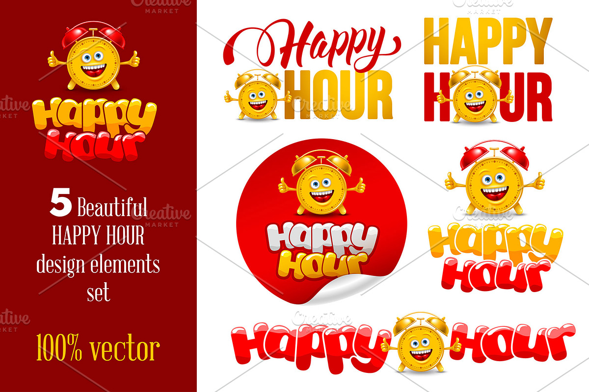 Happy Hour Design Elements Set in Illustrations - product preview 8
