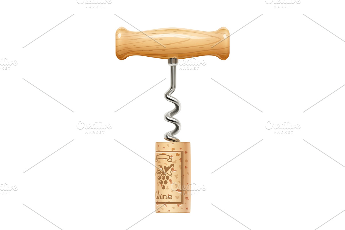 Corkscrew with cork. Device for open in Illustrations - product preview 8