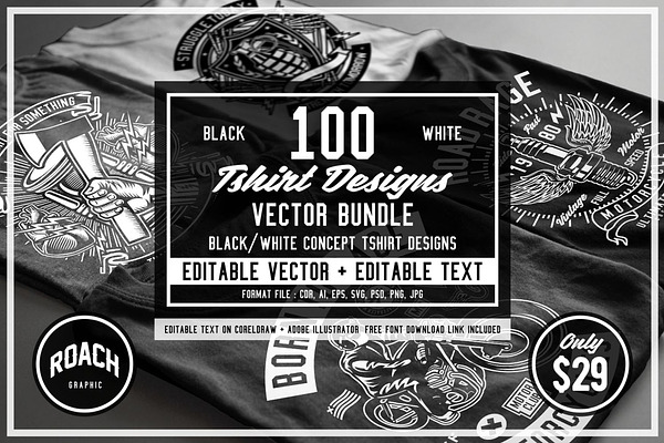  100 Vector Tshirt Designs ( B/W )