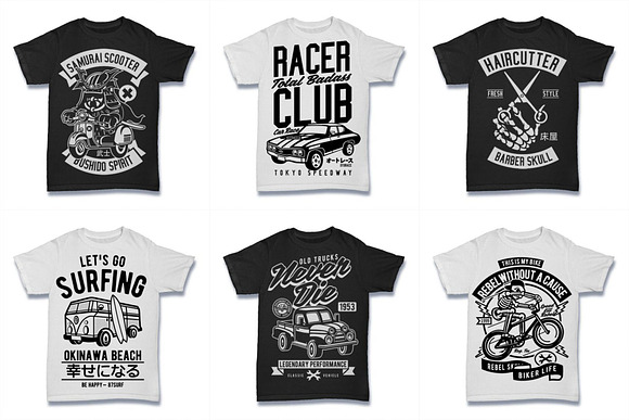  100 Vector Tshirt Designs ( B/W ) in Illustrations - product preview 3