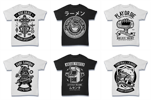  100 Vector Tshirt Designs ( B/W ) in Illustrations - product preview 4
