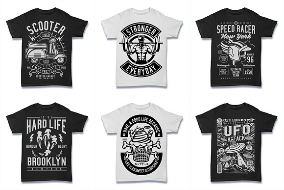  100 Vector Tshirt Designs ( B/W ) in Illustrations - product preview 5