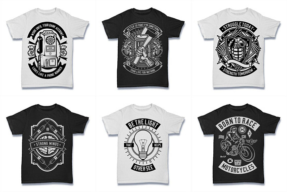  100 Vector Tshirt Designs ( B/W ) in Illustrations - product preview 6