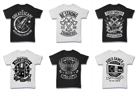  100 Vector Tshirt Designs ( B/W ) in Illustrations - product preview 7