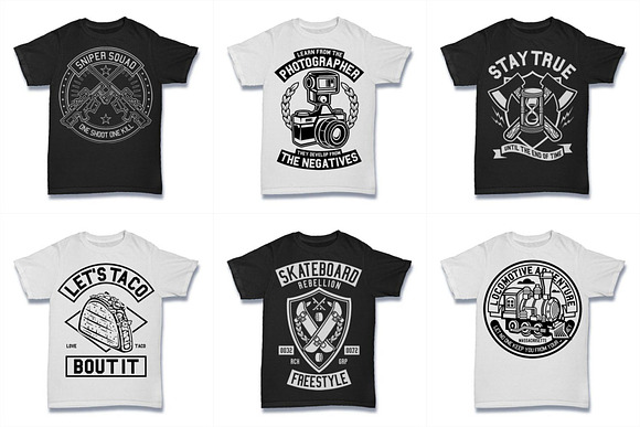  100 Vector Tshirt Designs ( B/W ) in Illustrations - product preview 8