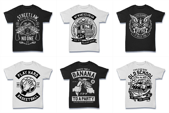  100 Vector Tshirt Designs ( B/W ) in Illustrations - product preview 10