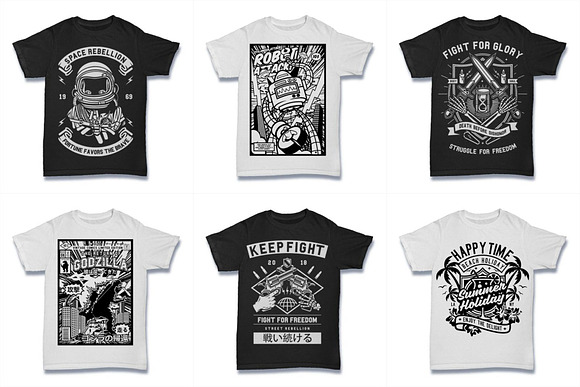  100 Vector Tshirt Designs ( B/W ) in Illustrations - product preview 16