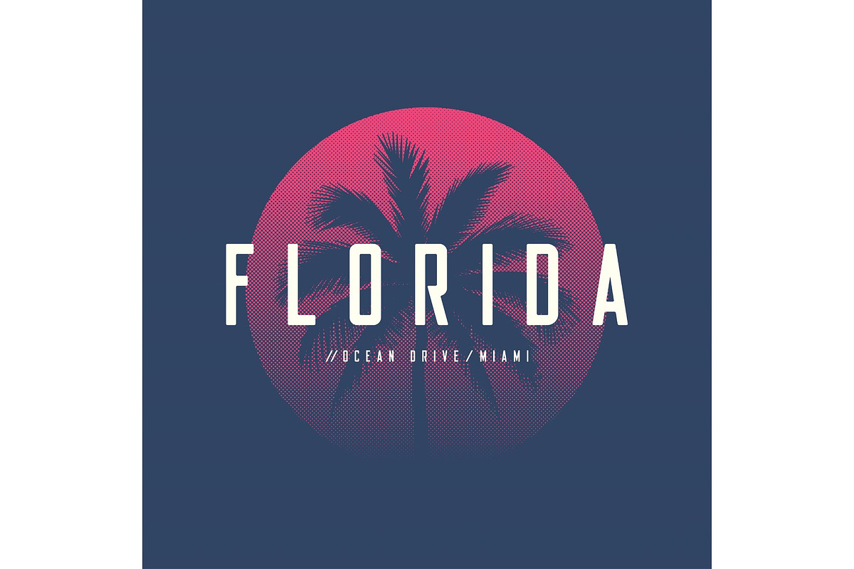 Florida Miami Ocean Drive t-shirt and apparel design with palm t in Illustrations - product preview 8