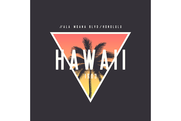 Hawaii Honolulu t-shirt and apparel design with rough palm tree,