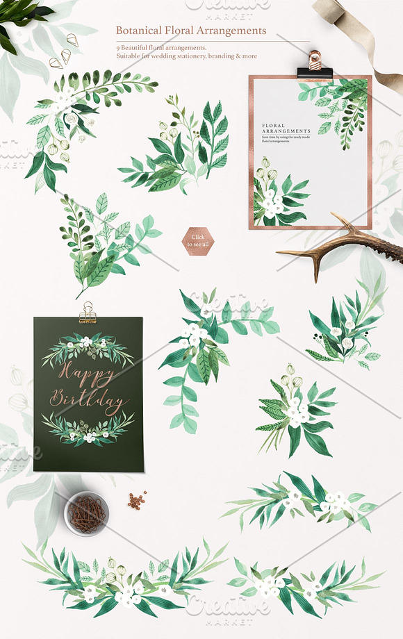 Botanist Watercolor Greenery Leaves in Illustrations - product preview 2