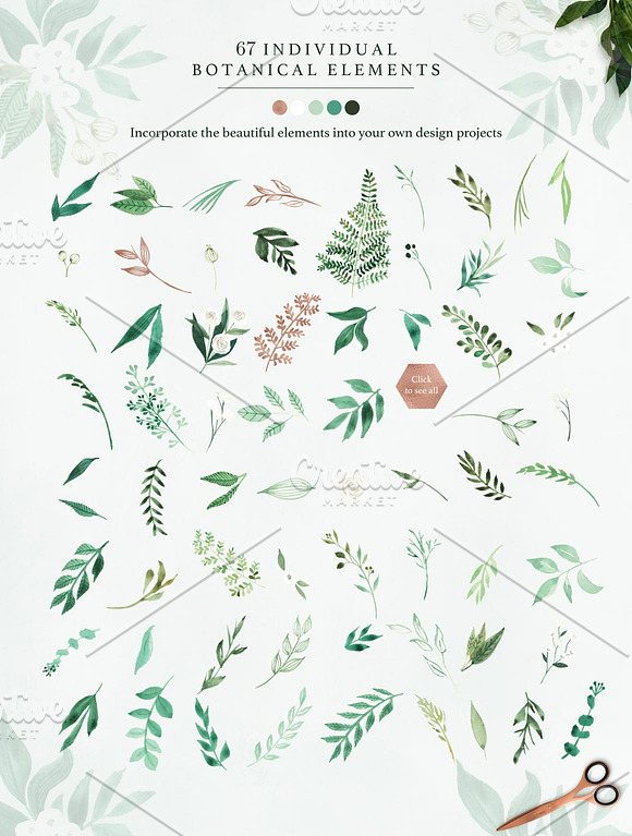 Botanist Watercolor Greenery Leaves in Illustrations - product preview 3