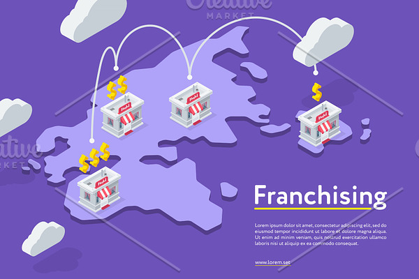 Franchising chains store on purple