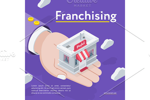 Hand holding Franchising store