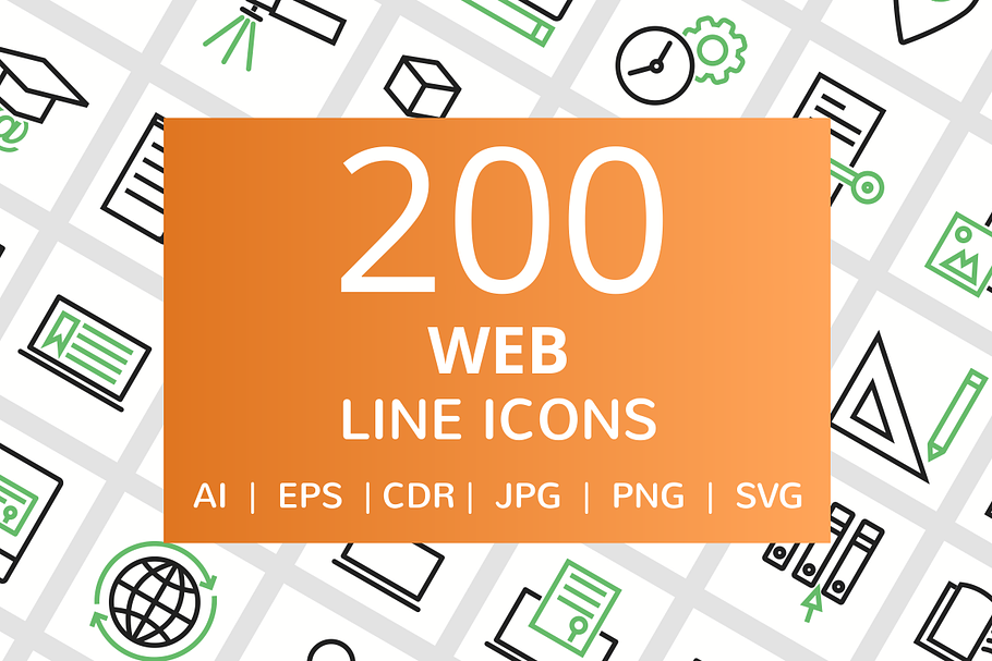 200 Web Line Green & Black Icons