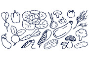 Set of Hand Drawing Black and White Vegetables
