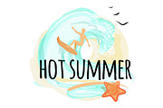 Hot Summer Happy Placard, Vector Illustration