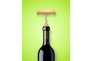 Wine bottle with bottle-screw and cork